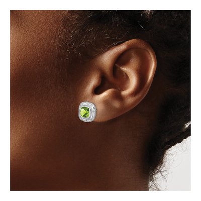 Sterling Silver 7mm Cushion Peridot Button Stud Earrings – view 4