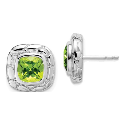 Sterling Silver 7mm Cushion Peridot Button Stud Earrings