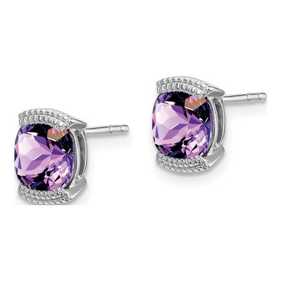 14K White Gold 6mm Amethyst Cushion Stud Earrings – view 2