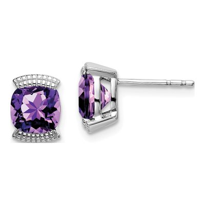 14K White Gold 6mm Amethyst Cushion Stud Earrings