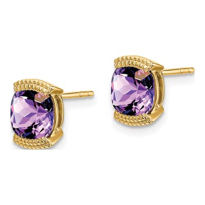 14K Yellow Gold 6mm Amethyst Cushion Stud Earrings – view 2