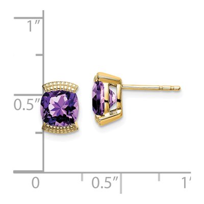 14K Yellow Gold 6mm Amethyst Cushion Stud Earrings – view 4