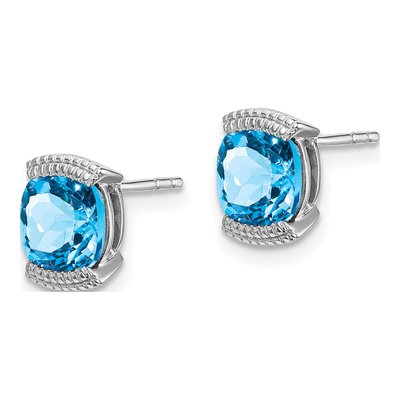 14K White Gold 6mm Swiss Blue Topaz Cushion Stud Earrings – view 2