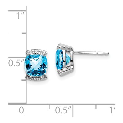 14K White Gold 6mm Swiss Blue Topaz Cushion Stud Earrings – view 4