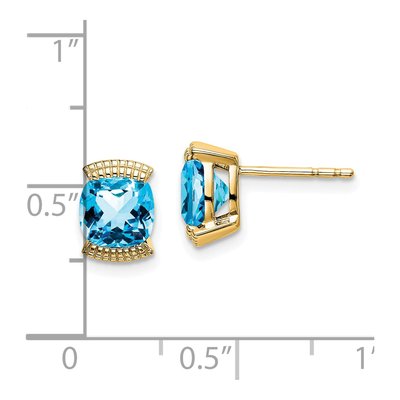 14K Yellow Gold 6mm Swiss Blue Topaz Cushion Stud Earrings – view 4