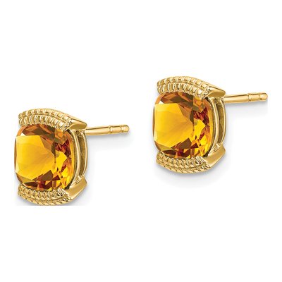 14K Yellow Gold 6mm Citrine Cushion Stud Earrings – view 2