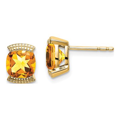 14K Yellow Gold 6mm Citrine Cushion Stud Earrings