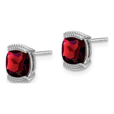 14K White Gold 6mm Garnet Cushion Stud Earrings – view 2