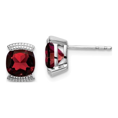 14K White Gold 6mm Garnet Cushion Stud Earrings