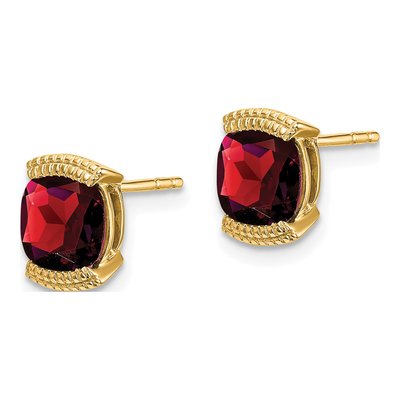 14K Yellow Gold 6mm Garnet Cushion Stud Earrings – view 2