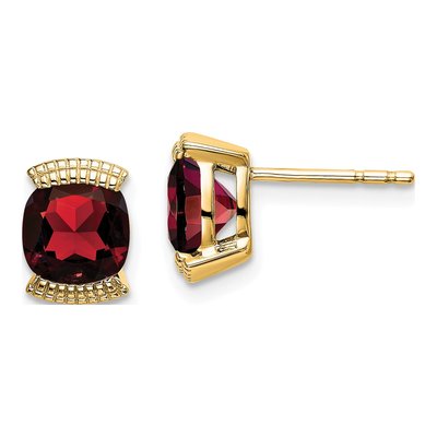 14K Yellow Gold 6mm Garnet Cushion Stud Earrings