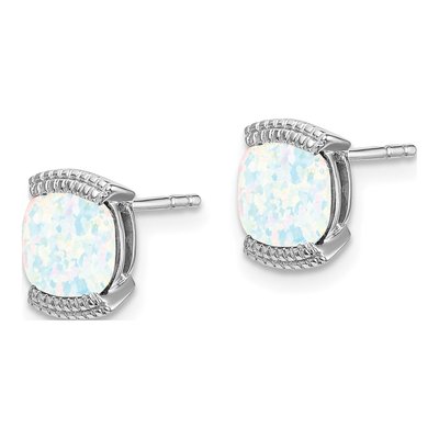 14K White Gold 6mm Lab-Created Opal Cushion Stud Earrings – view 2