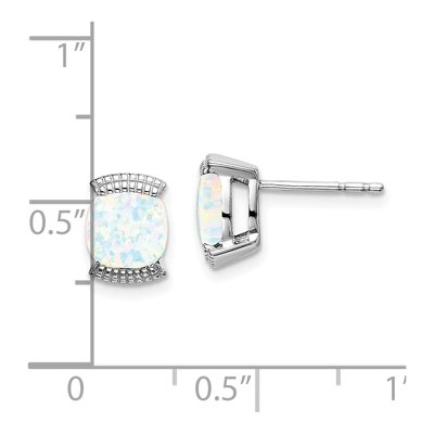 14K White Gold 6mm Lab-Created Opal Cushion Stud Earrings – view 4