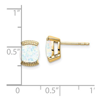 14K Yellow Gold 6mm Lab-Created Opal Cushion Stud Earrings – view 4