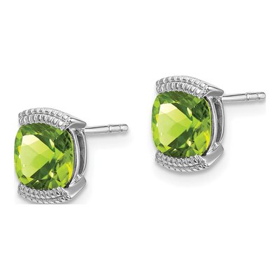 14K White Gold 6mm Peridot Cushion Stud Earrings – view 2