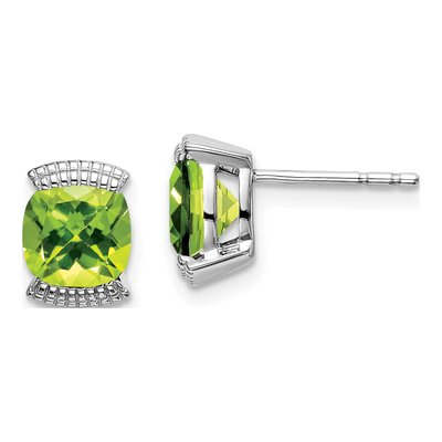 14K White Gold 6mm Peridot Cushion Stud Earrings