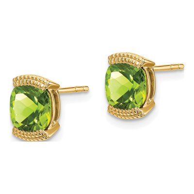 14K Yellow Gold 6mm Peridot Cushion Stud Earrings – view 2