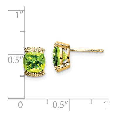 14K Yellow Gold 6mm Peridot Cushion Stud Earrings – view 4