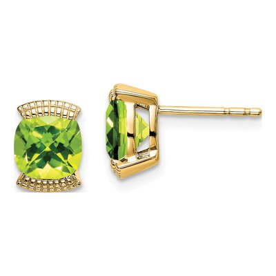14K Yellow Gold 6mm Peridot Cushion Stud Earrings