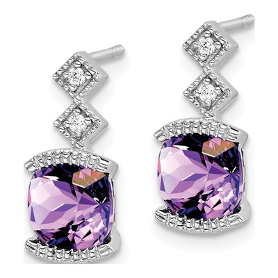 14K White Gold Amethyst & Diamond Cushion Dangle Earrings – view 2