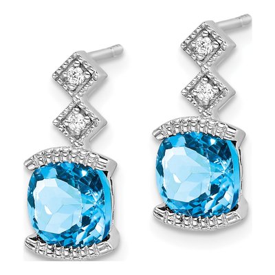 14K White Gold Swiss Blue Topaz & Diamond Dangle Earrings – view 2