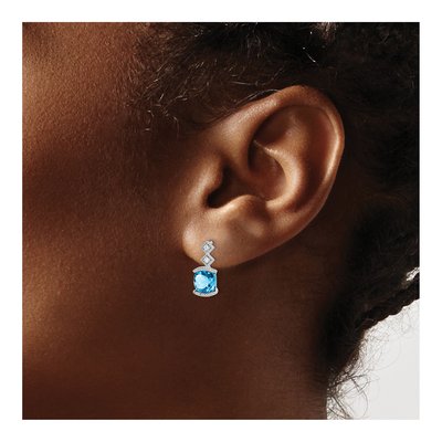 14K White Gold Swiss Blue Topaz & Diamond Dangle Earrings – view 3