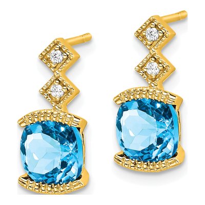 14K Yellow Gold Swiss Blue Topaz & Diamond Dangle Earrings – view 2