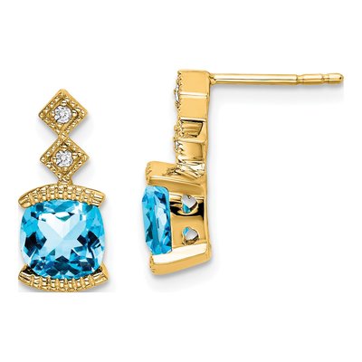 14K Yellow Gold Swiss Blue Topaz & Diamond Dangle Earrings