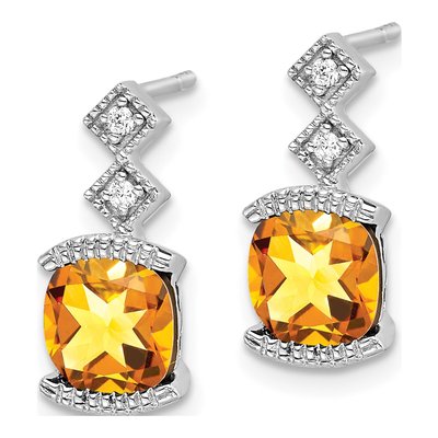 14K White Gold Citrine & Diamond Cushion Dangle Earrings – view 2