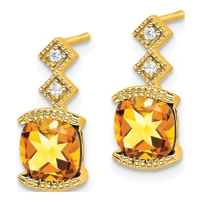 14K Yellow Gold Citrine & Diamond Cushion Dangle Earrings – view 2