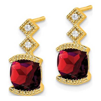 14K Yellow Gold Garnet & Diamond Cushion Dangle Earrings – view 2