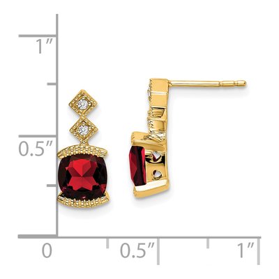 14K Yellow Gold Garnet & Diamond Cushion Dangle Earrings – view 4