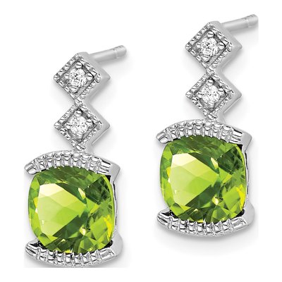 14K White Gold Peridot & Diamond Cushion Dangle Earrings – view 2