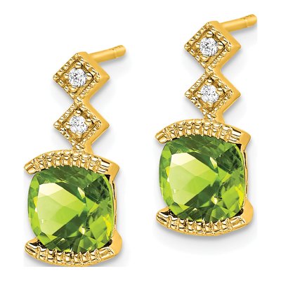 14K Yellow Gold Peridot & Diamond Cushion Dangle Earrings – view 2