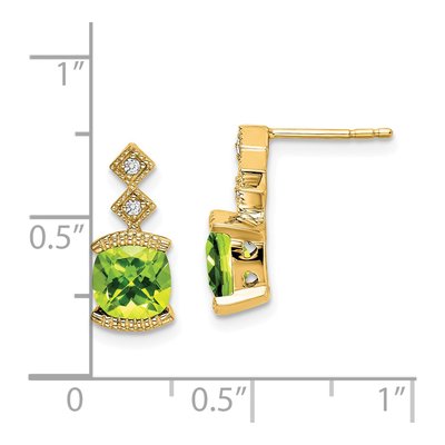 14K Yellow Gold Peridot & Diamond Cushion Dangle Earrings – view 4