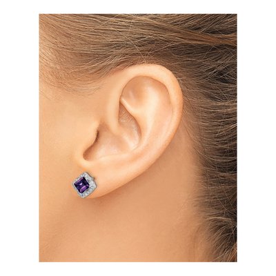 14K White Gold 1/15 ct tw 5mm Princess Amethyst & Diamond Square Stud Earrings – view 3