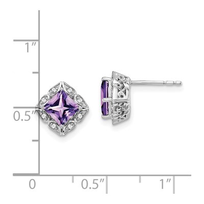 14K White Gold 1/15 ct tw 5mm Princess Amethyst & Diamond Square Stud Earrings – view 4