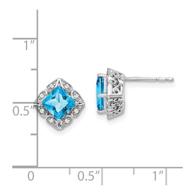 14K White Gold 1/15 ct tw 5mm Princess Swiss Blue Topaz & Diamond Stud Earrings – view 4