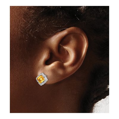 14K White Gold 1/15 ct tw 5mm Princess Citrine & Diamond Square Stud Earrings – view 3