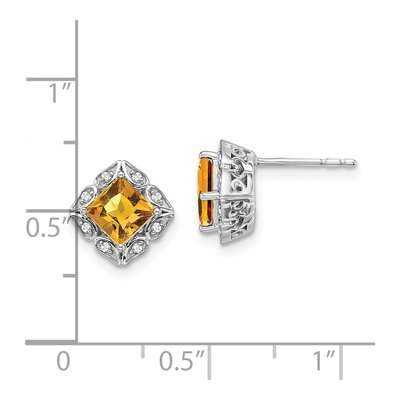 14K White Gold 1/15 ct tw 5mm Princess Citrine & Diamond Square Stud Earrings – view 4