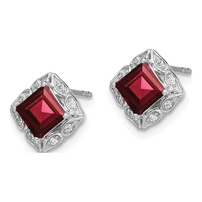 14K White Gold 1/15 ct tw 5mm Princess Garnet & Diamond Stud Earrings – view 2