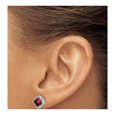 14K White Gold 1/15 ct tw 5mm Princess Garnet & Diamond Stud Earrings – view 3