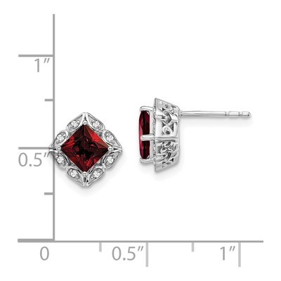 14K White Gold 1/15 ct tw 5mm Princess Garnet & Diamond Stud Earrings – view 4