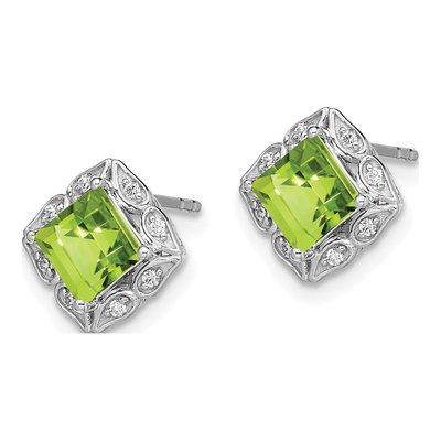14K White Gold 1/15 ct tw 5mm Princess Peridot & Diamond Stud Earrings – view 2
