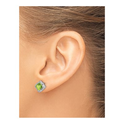 14K White Gold 1/15 ct tw 5mm Princess Peridot & Diamond Stud Earrings – view 3