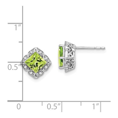14K White Gold 1/15 ct tw 5mm Princess Peridot & Diamond Stud Earrings – view 4