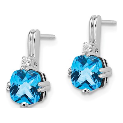 10K White Gold Swiss Blue Topaz & Diamond Dangle Earrings – view 3