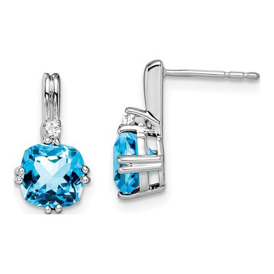 10K White Gold Swiss Blue Topaz & Diamond Dangle Earrings
