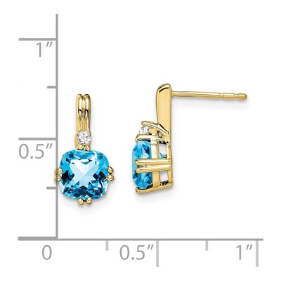 10K Yellow Gold Swiss Blue Topaz & Diamond Cushion Dangle Earrings – view 5