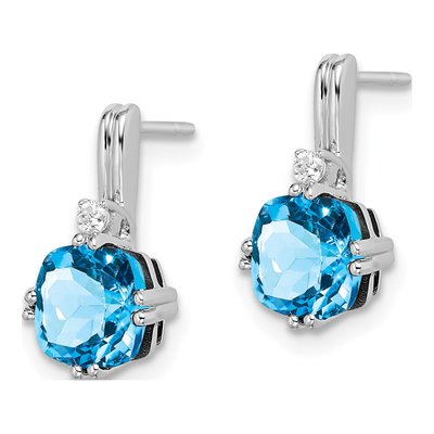 14K White Gold Swiss Blue Topaz & Diamond Dangle Earrings – view 2